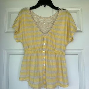 Red Camel Crochet Detail Dolman Sleeve Top-size M